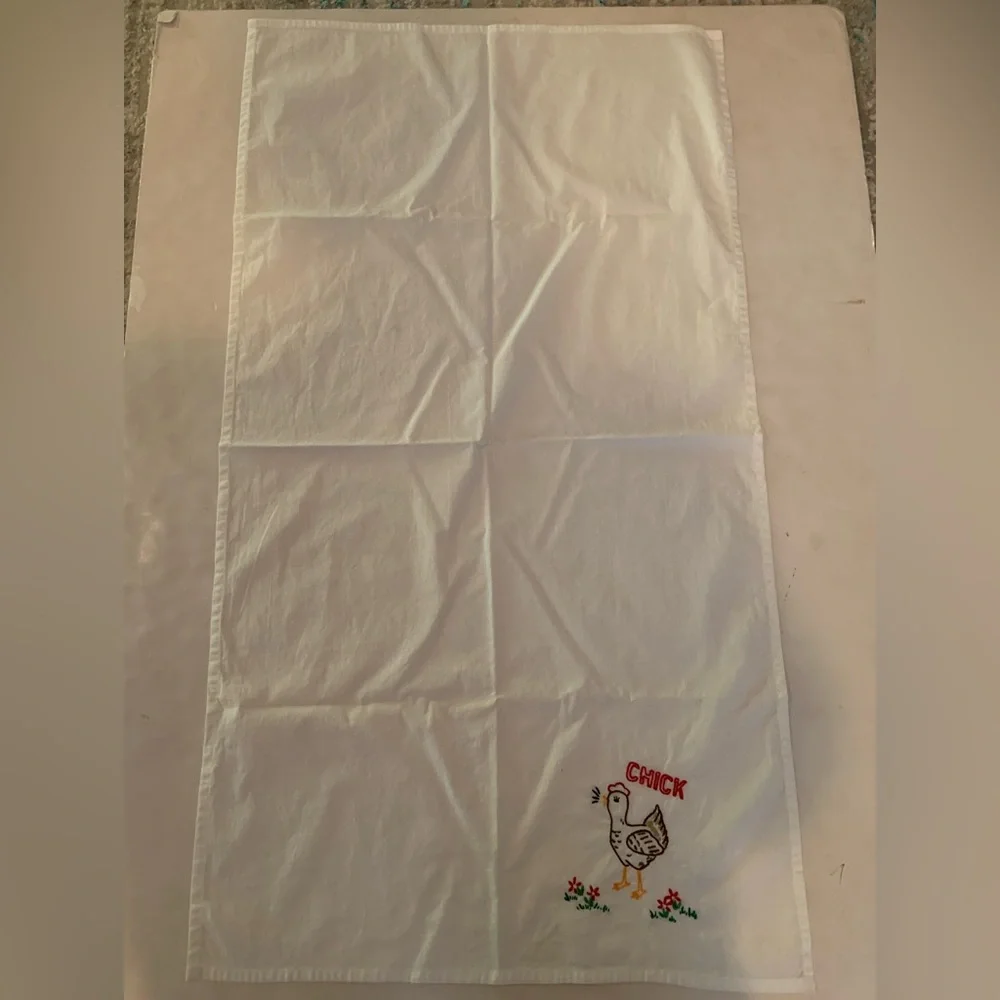Vintage Hand Embroidered Chicken Design Flour Sack Kitchen Towels Set Of 5